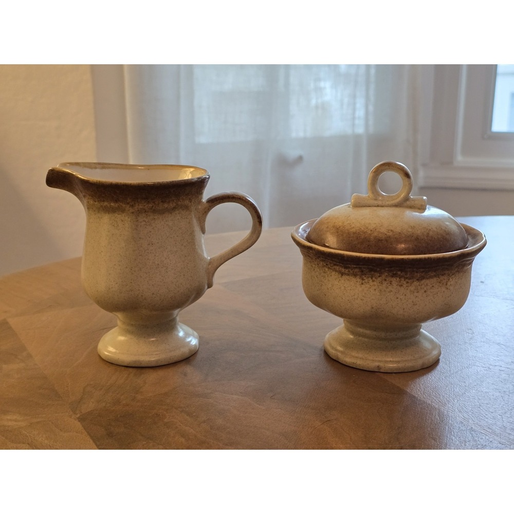 Vintage Mikasa Whole Wheat E8000 Creamer and Covered Sugar Bowl Japan Stoneware